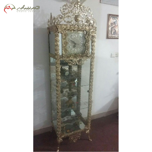 ساعت کنار سالنی بوفه دار برنزی سه طبقه، گل دار مدل جدید