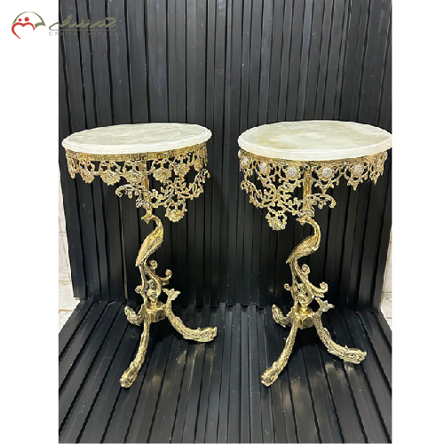 میز تلفن گرد پایه ماهی برنزی طرح سیمرغ