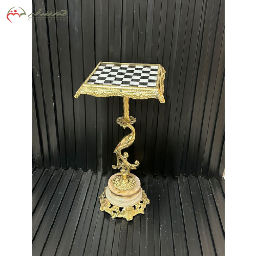 میز شطرنج  پایه سنگی برنزی مدل سیمرغ تاج دار