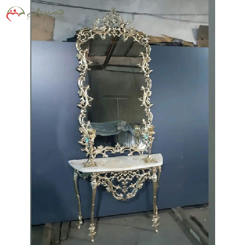 ست آینه کنسول مستطیل و شمعدان فرشته برنزی، طرح جدید