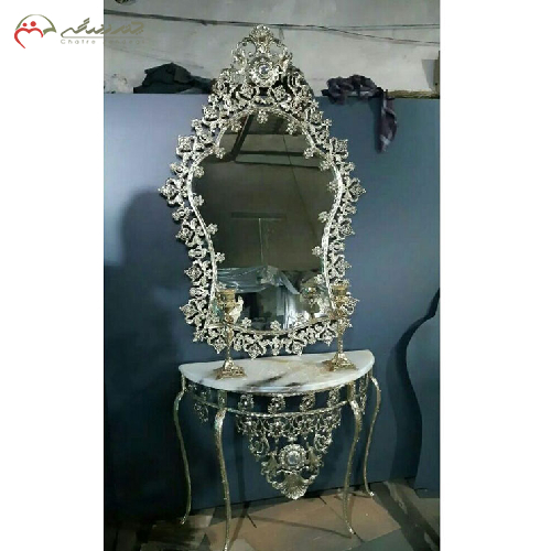 ست آینه کنسول و شمعدان تاج دار برنزی طرح گل_ چترزندگی