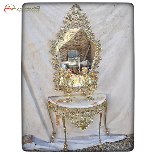 آینه کنسول برنزی با حاشیه گل و تاج دار مدل جدید