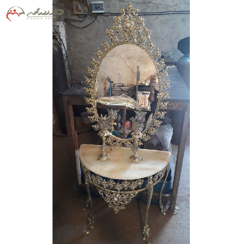 ست آینه کنسول بیضی با شمعدان برنزی طرح خورشیدی
