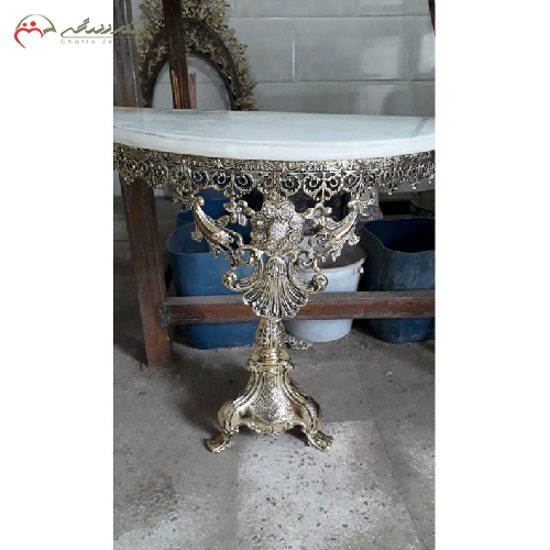 میز خاطره برنزی تک پایه، طرح گل با رویه سنگ مرمر - چترزندگی