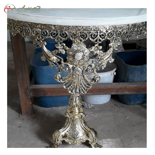 میز خاطره برنزی تک پایه، طرح گل با رویه سنگ مرمر