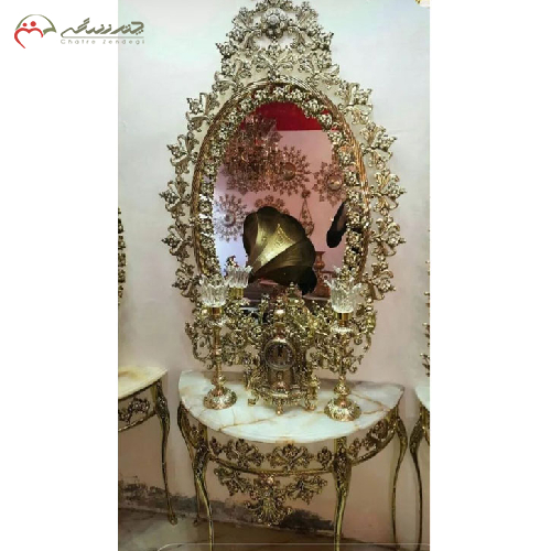 سرویس آینه کنسول، شمعدان و ساعت برنزی با حاشیه گل - چترزندگی