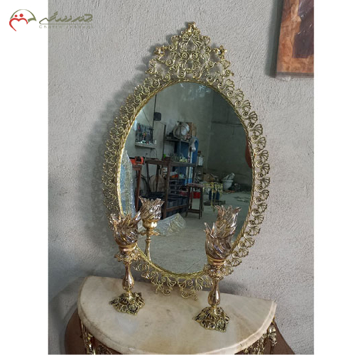 ست آینه کنسول و شمعدان برنزی بیضی تاجدار - چترزندگی
