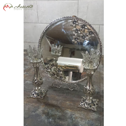 ست آینه گرد و شمعدان برنزی مدل ساده_ چترزندگی
