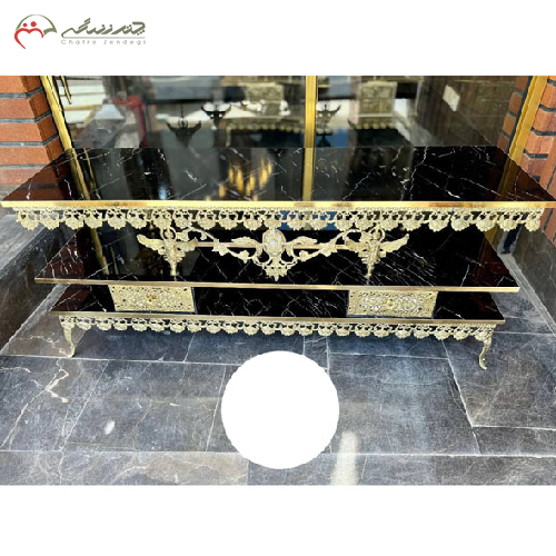 میز تلویزیون برنزی تاجدار دو کشو با رویه ام دی اف