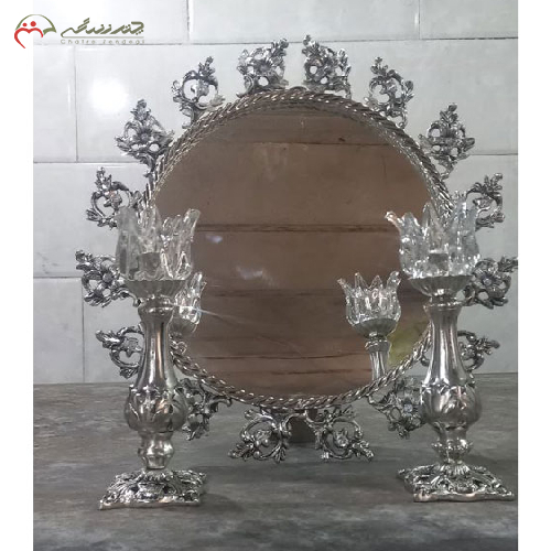 آینه گرد حاشیه تاج دار شمعدان برنزی با آبکاری درجه یک_ چترزندگی
