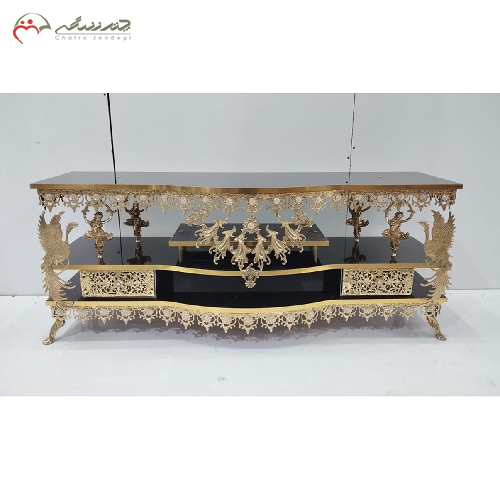 میز تلویزیون برنزی اصل مدل گل آفتابگردان، طاووس دار _ چترزندگی