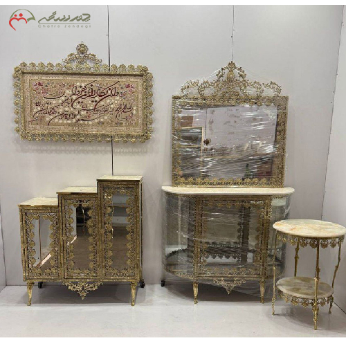 سرویس جهزیه برنزی چهار تکه طرح حاشیه گل رز