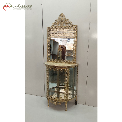 آینه کنسول برنزی نیم گرد مدل تاج دار