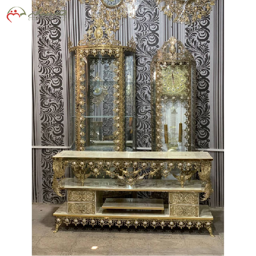 سرویس جهزیه برنزی شامل میز تلویزیون، ساعت ایستاده و بوفه _ چترزندگی