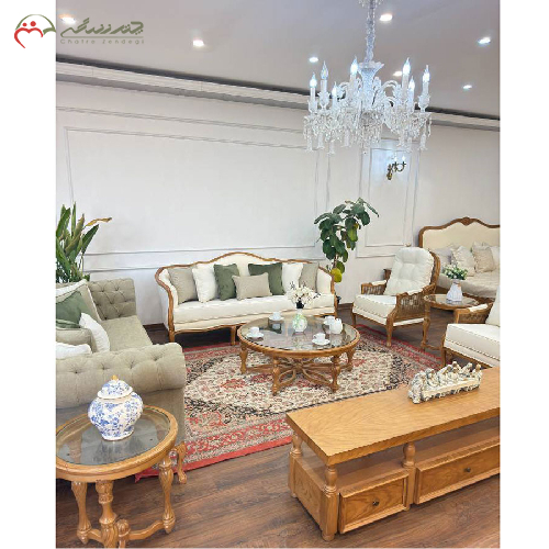 مبلمان 7 نفره مدل فرانسوی چوب راش _ چترزندگی