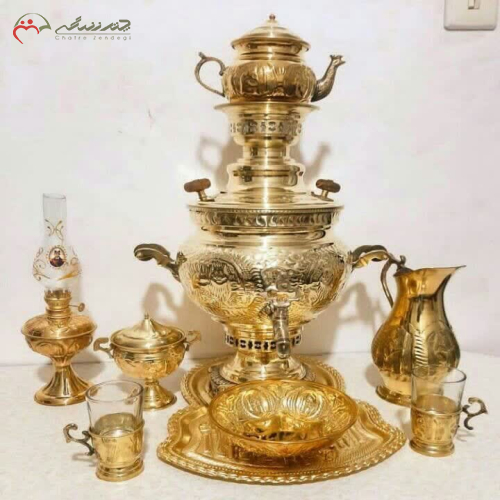 سرویس سماور ذغالی هفت لیتری برنجی اصل _ چترزندگی