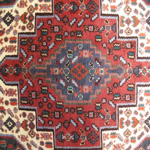 فرش دستباف سنندج  کد 37090 با نقشه زمینه طرح لچک و ترنج رنگ زمینه كرم و حاشیه سرمه ای