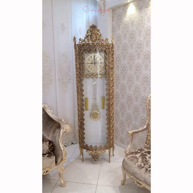 ساعت ایستاده مدل ویترینی، جنس آلیاژ آلومنیوم با آبکاری برنز، دارای ضمانت 5 سال - چترزندگی