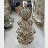 خرید، قیمت و مشخصات ظروف چهار تکه کریستالی شامل آجیل خوری شیرینی خوری و میوه خوری شکلات خوری، پایه برنزی و رنگ آنتیک - چترزندگی