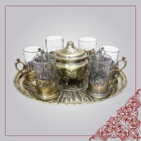 خرید، قیمت و مشخصات سرویس چای انگاره جنس بدنه برنجی آنتیک با ضمانت رنگ و دوام محصول - چترزندگی