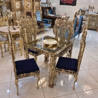 خرید، قیمت و مشخصات میز ناهار خوری 4 نفره با بدنه طرح طاووس و رنگ طلایی ثابت با ضمانت - چترزندگی