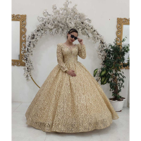 خرید، قیمت و مشخصات لباس حنابندون طرح دار، با پارچه شاین و رنگ طلایی زیبا و درخشان - چترزندگی