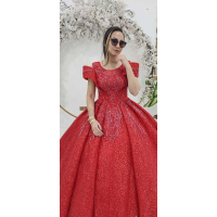 خرید، قیمت و مشخصات کامل لباس عروس طرح عشاب از جنش شاین خطی کار شده با بالا تنه پرکار _ چترزندگی