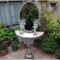 خرید آنلاین، سرویس کامل آینه و شمعدان و میز کنسول آلیاژ، گل رز نقره ای رنگ ثابت، به قیمت تولیدی _ هنرظریف