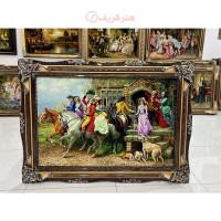 خرید، قیمت و مشخصات تابلو فرش دستبافت بدرقه عروس، چله ابریشم، قاب باکیفیت و دستساز، به قیمت بافنده اصل تبریز _ هنرظریف