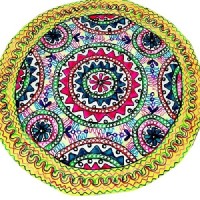 خرید آنلاین، رومیزی پر طرح گرد سوزن دوزی و آینه کاری B-6 با پارچه کتان اعلاء، دوخت عالی و بادوام، با قیمتی مناسب | چترزندگی