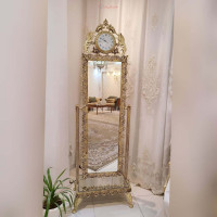 خرید آنلاین، آینه قدی با تاج ساعت همراه 2 طاووس نگهبان، متحرک از جنس آلیاژ آلومنیوم با آبکاری برنز، قیمت مناسب | چترزندگی