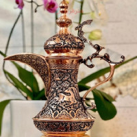 خرید، قیمت و مشخصات دله روکش مس کلکسیونی با قلمزنی گل، مرغ و آهو جذاب، طراحی بسیار زیبا و خاص _ هنرظریف