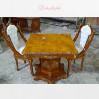 خرید، قیمت و مشخصات میز ناهار خوری 2 نفره معرق کاری شده کار شده با چوب روس و رنگ درجه یک _ هنرظریف