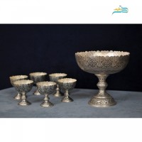 خرید آنلاین، آجیل خوری برنج شش نفره قلم زنی اسلیمی اعلاء با آبکاری نقره، زیبا و چشم گیر، زیر قیمت بازار | چترزندگی